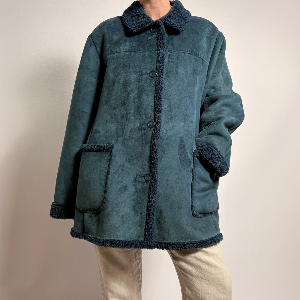 Vintage Jones New York Blue Faux Shearling Coat - Size XL - Picture 2 of 9